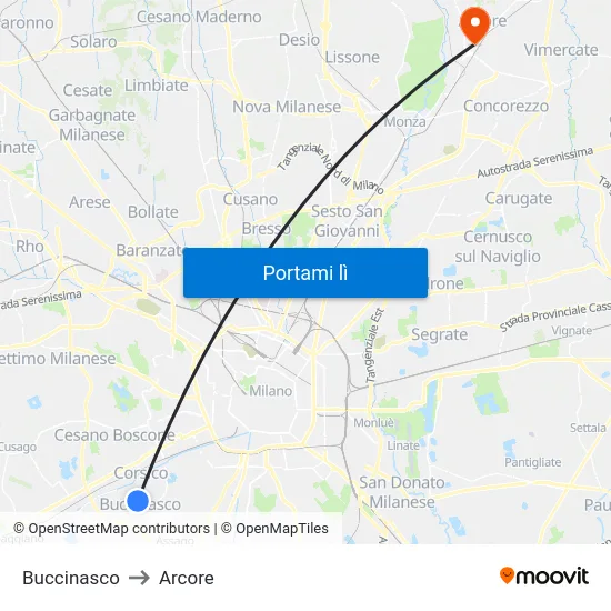 Buccinasco to Arcore map