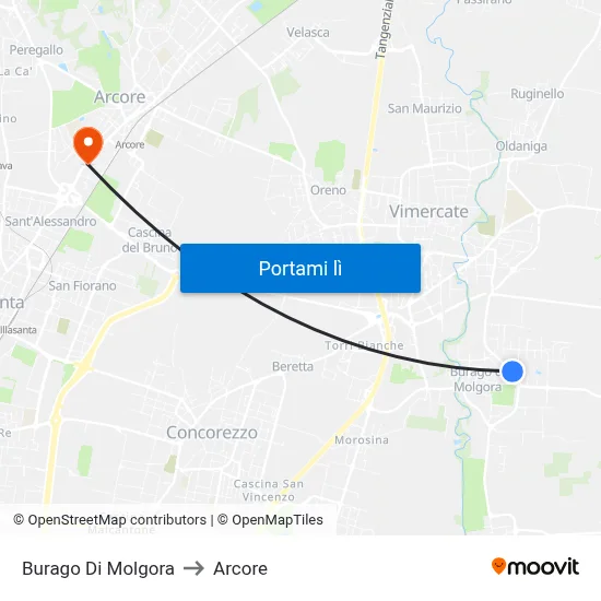 Burago Di Molgora to Arcore map