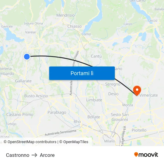 Castronno to Arcore map