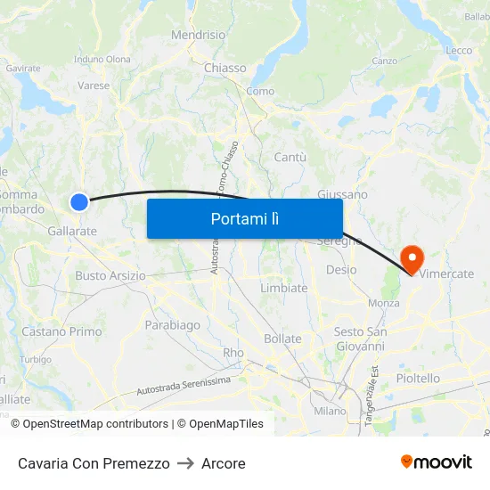 Cavaria Con Premezzo to Arcore map