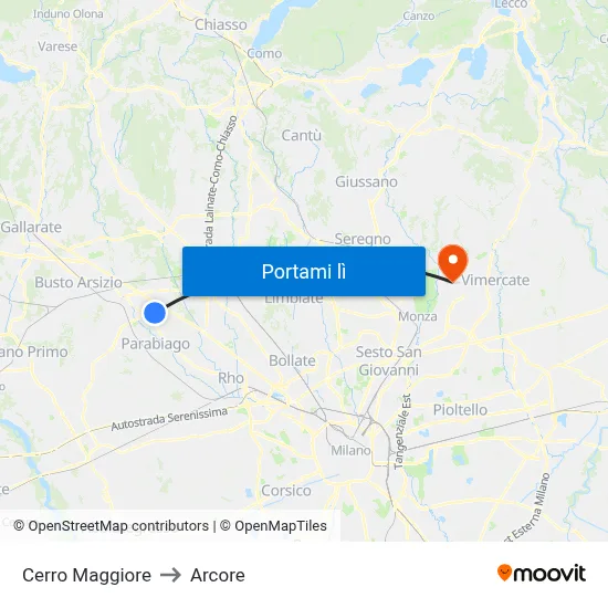 Cerro Maggiore to Arcore map