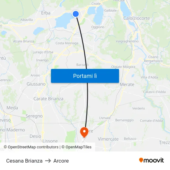 Cesana Brianza to Arcore map