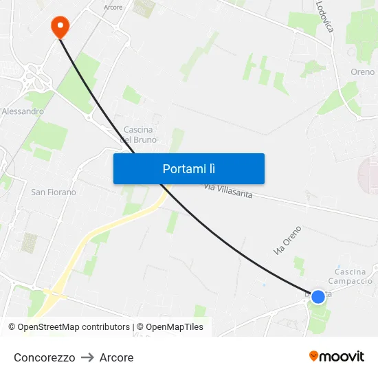 Concorezzo to Arcore map