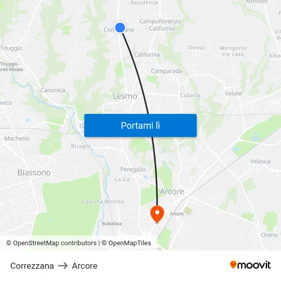 Correzzana to Arcore map