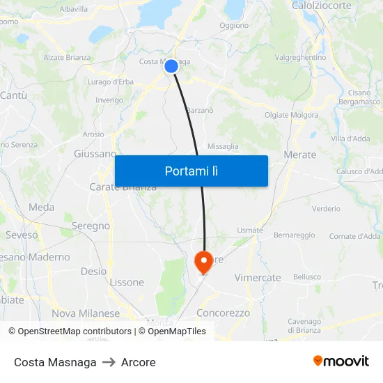 Costa Masnaga to Arcore map