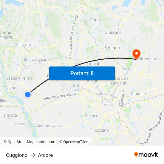Cuggiono to Arcore map