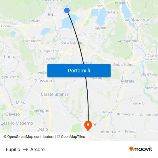 Eupilio to Arcore map