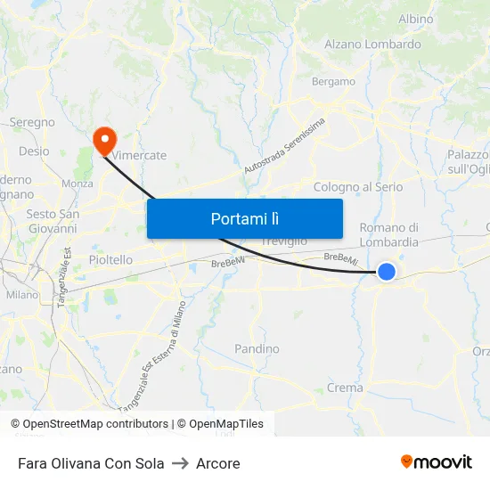 Fara Olivana Con Sola to Arcore map