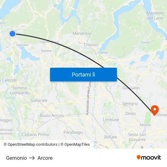 Gemonio to Arcore map