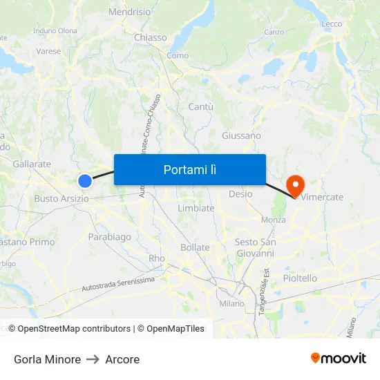 Gorla Minore to Arcore map
