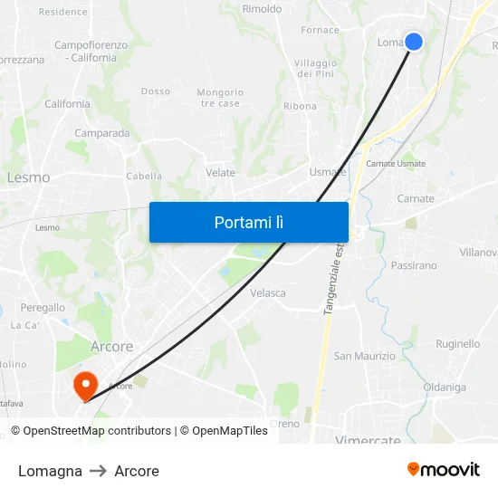 Lomagna to Arcore map
