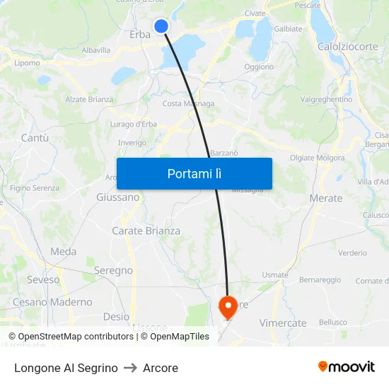 Longone Al Segrino to Arcore map