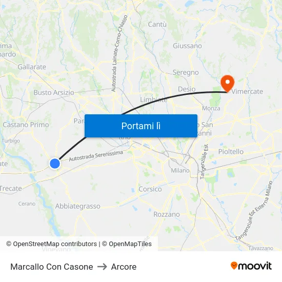 Marcallo Con Casone to Arcore map