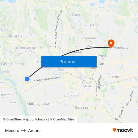 Mesero to Arcore map