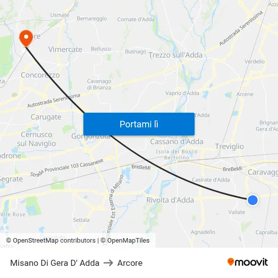 Misano Di Gera D' Adda to Arcore map