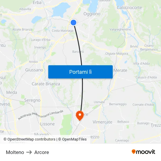 Molteno to Arcore map