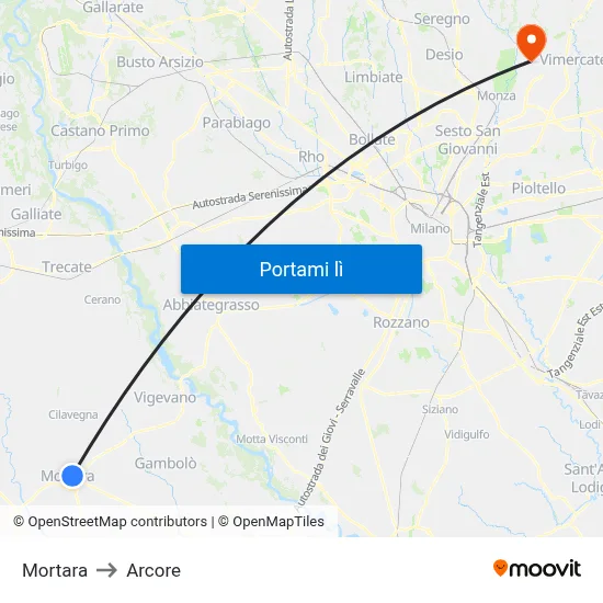 Mortara to Arcore map
