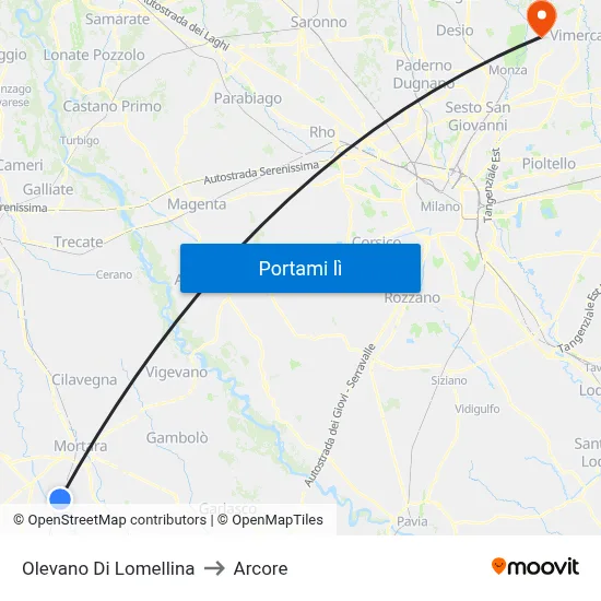 Olevano Di Lomellina to Arcore map