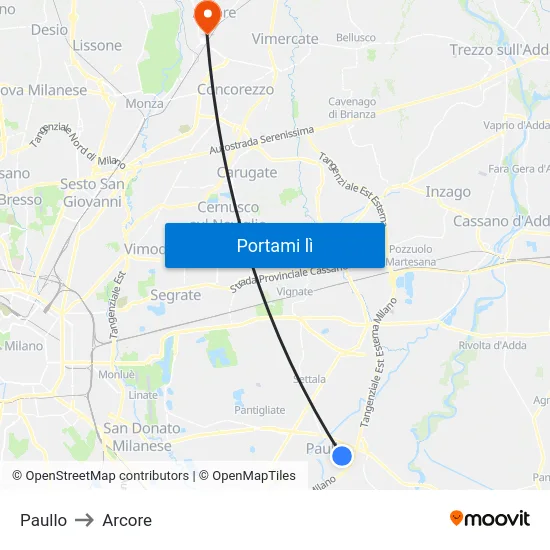 Paullo to Arcore map