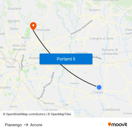 Pianengo to Arcore map