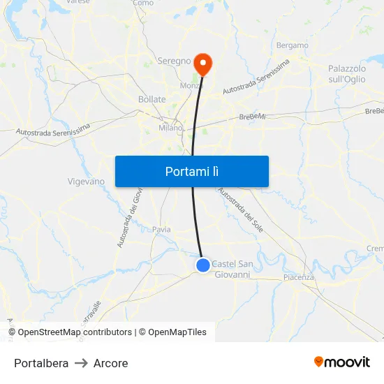 Portalbera to Arcore map