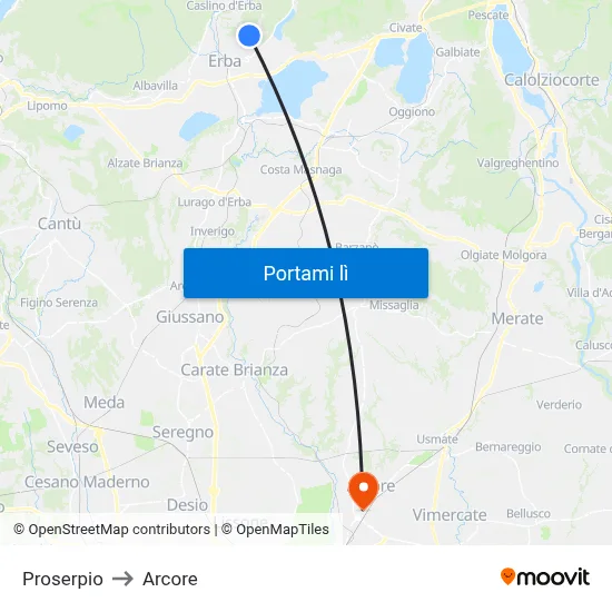 Proserpio to Arcore map