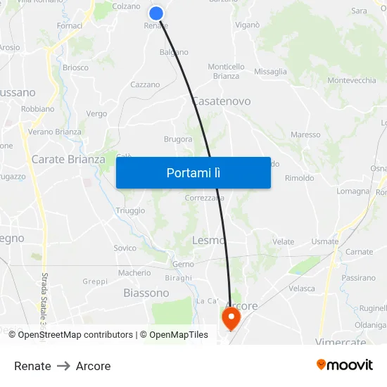 Renate to Arcore map