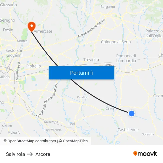 Salvirola to Arcore map