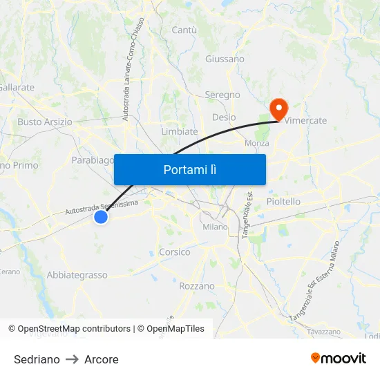 Sedriano to Arcore map
