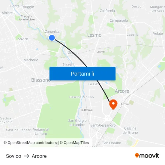 Sovico to Arcore map