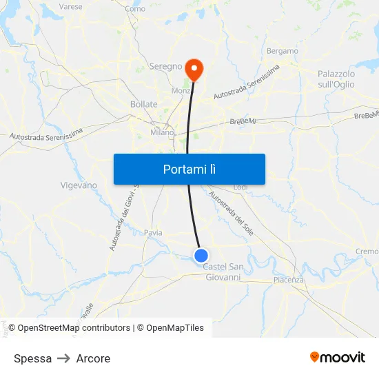 Spessa to Arcore map