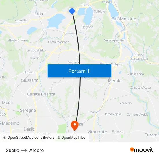 Suello to Arcore map
