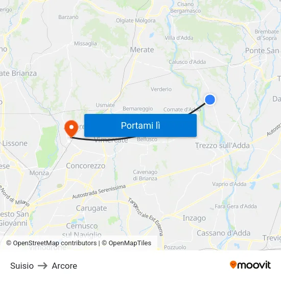 Suisio to Arcore map
