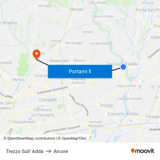 Trezzo Sull' Adda to Arcore map