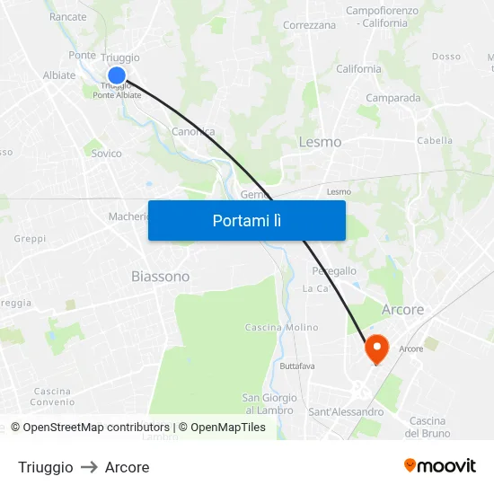 Triuggio to Arcore map