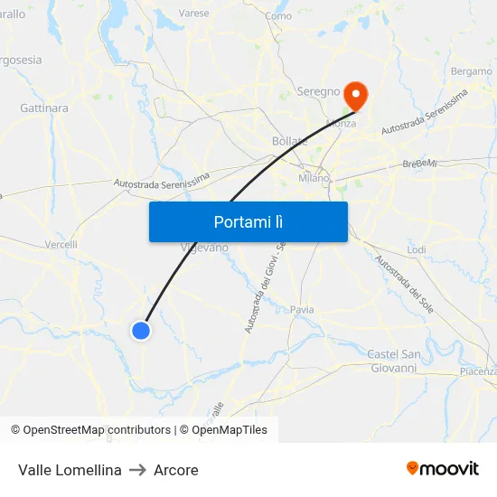 Valle Lomellina to Arcore map