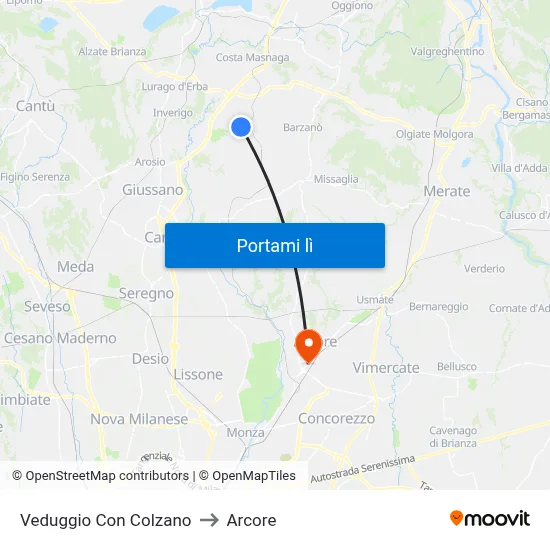 Veduggio Con Colzano to Arcore map