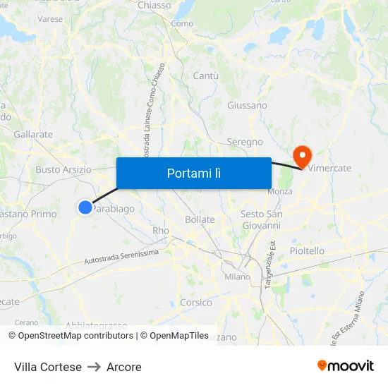 Villa Cortese to Arcore map