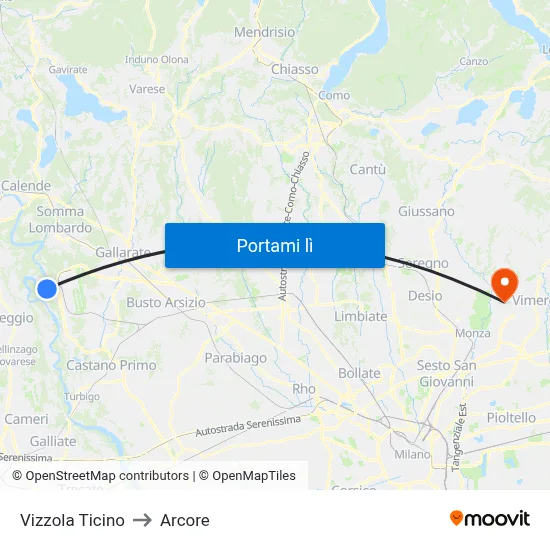 Vizzola Ticino to Arcore map