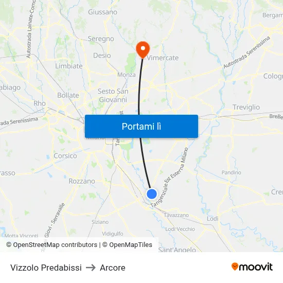 Vizzolo Predabissi to Arcore map