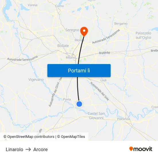 Linarolo to Arcore map