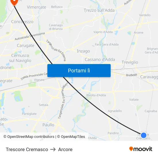 Trescore Cremasco to Arcore map
