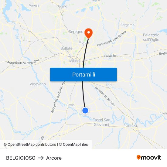 BELGIOIOSO to Arcore map
