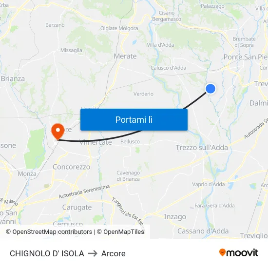 CHIGNOLO D' ISOLA to Arcore map