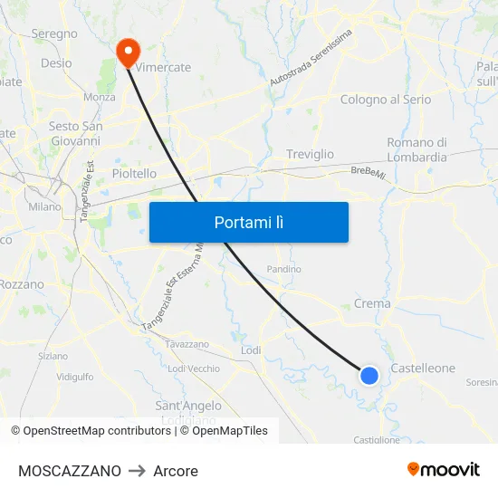 MOSCAZZANO to Arcore map