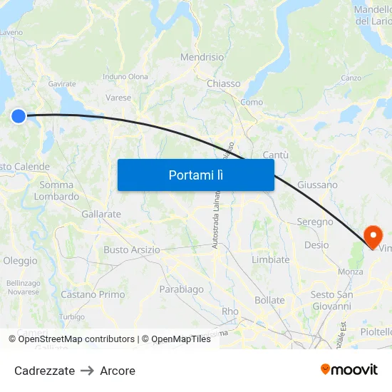 Cadrezzate to Arcore map