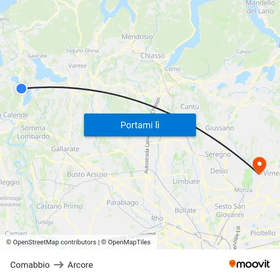 Comabbio to Arcore map