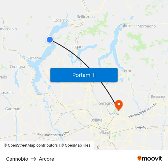 Cannobio to Arcore map