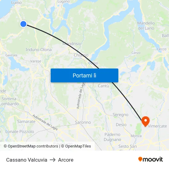 Cassano Valcuvia to Arcore map