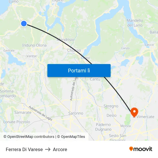 Ferrera Di Varese to Arcore map